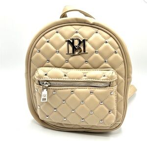 New Badgley Mischka Small Beige Quilted Backpack with silver studs